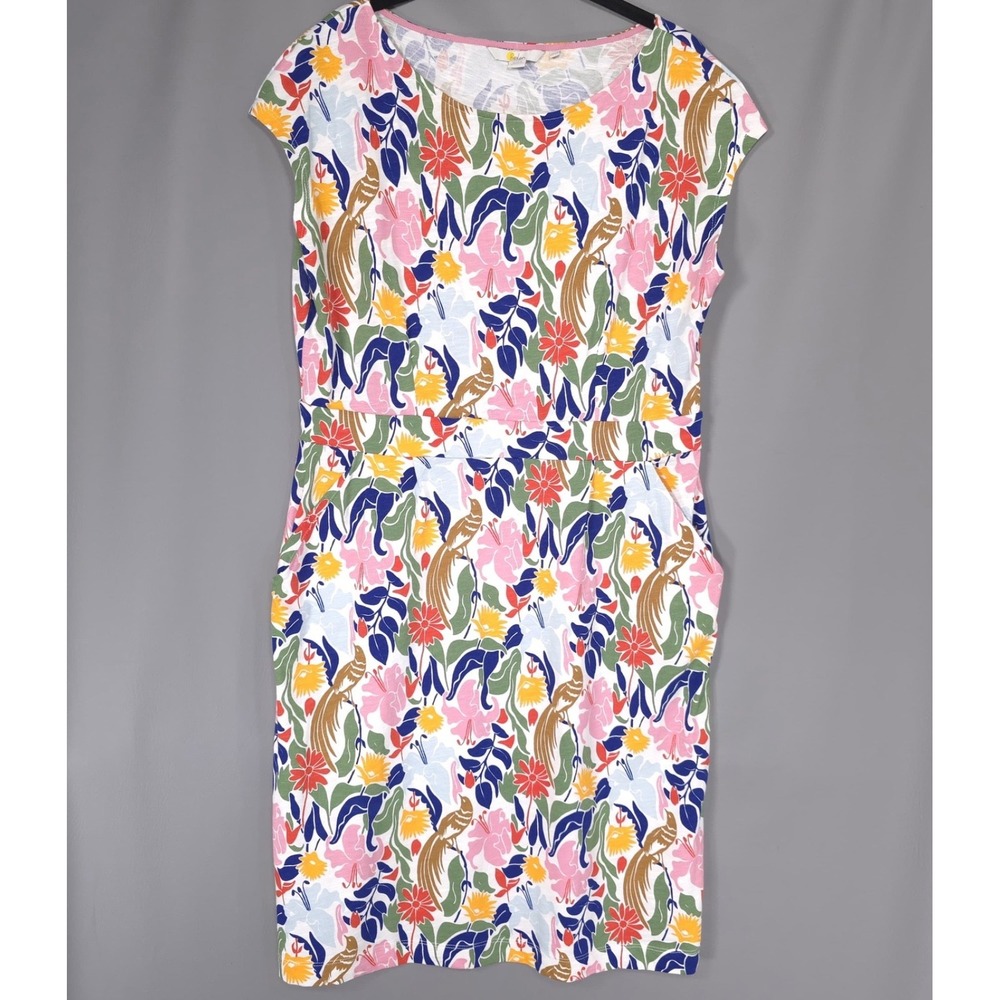 BODEN Women's Florrie Jersey Dress 12R Bird Floral Multicolor 100% Cotton J0849 - Picture 3 of 11